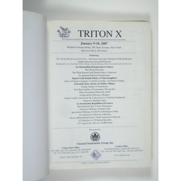 Triton X Auction Catalog January 9 to 10 2007 NY International Numismatic PPB - Picture 3 of 11